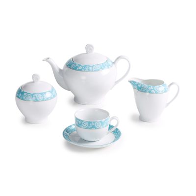 سرویس چینی 17 پارچه چای خوری سروین فیروزه ای